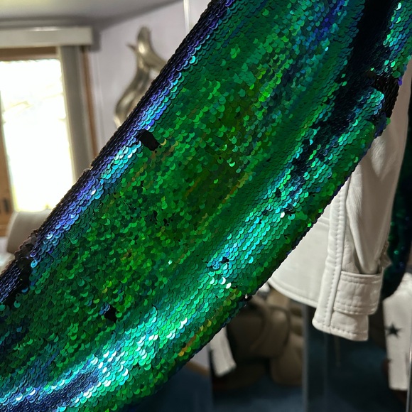 Sequin Sleeve White Leather Jacket - Picture 5 of 11